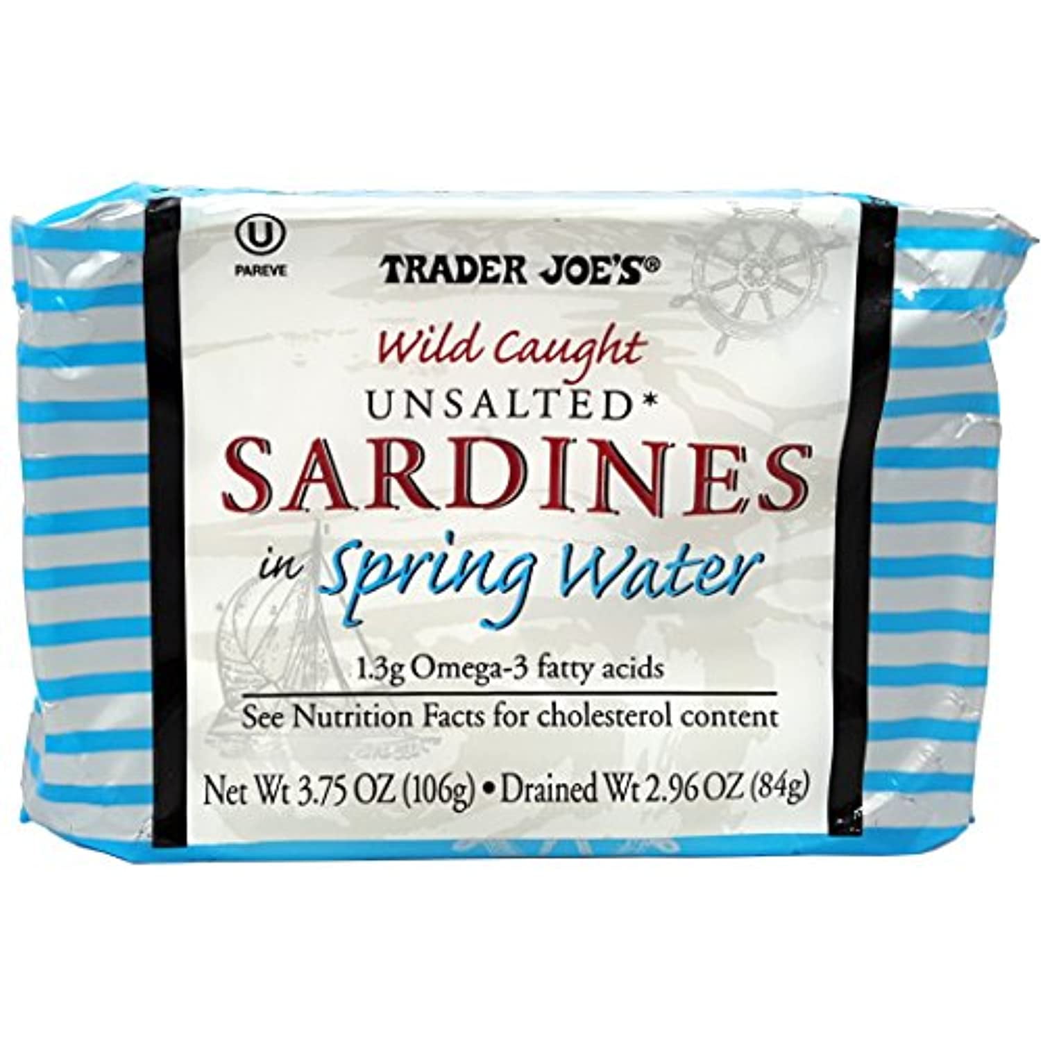 Unsalted Sardines In Spring Water, (Pack Of 3), 3.75 Oz Tin TJ