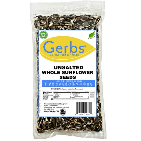 Unsalted Sunflower Seeds In Shell by Gerbs - 2 LBS - Top 14 Food Allergen Free & NON GMO - Dry Roasted