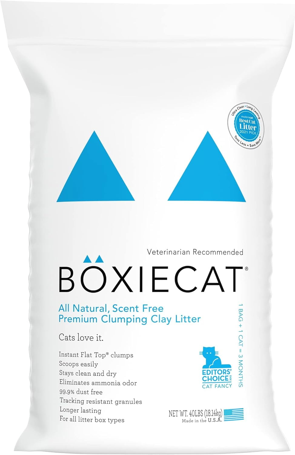 Unscented 30 Day Natural Odor Control Cat Litter, 40lb Clumping Clay