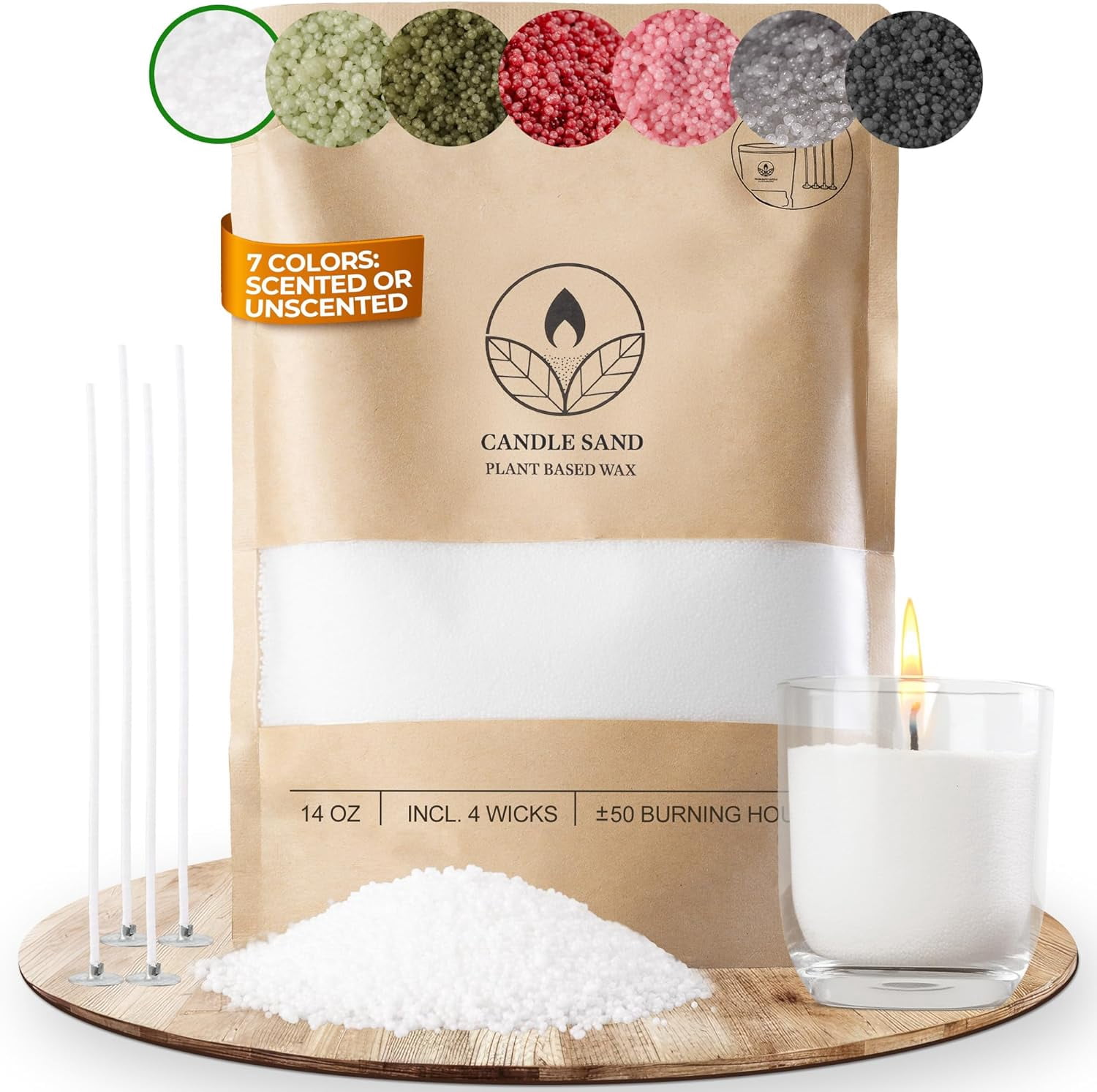 Unscented Candle Sand with Wicks, Pearled Candle, Wax Granules, 14oz Sand Wax Granules + 4 Wicks (White)