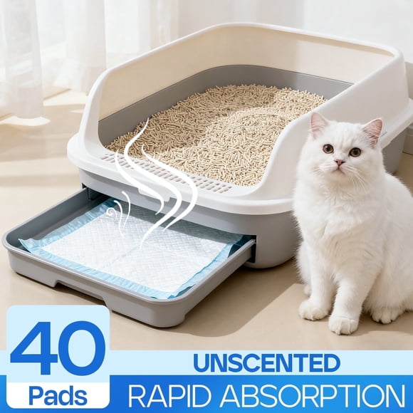 PETRIBE Cat Pads, Unscented, Pee Pads for Cats, Thickened 6-Layer Super Absorbent for Powerful Odor Elimination, 16.9x11.4in, 40 Count