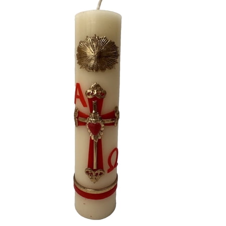 Unscented Easter Lent Paschal Candle Wax Alpha Omega Red Cross 8"x 2" Cirio Pascual Semana Santa