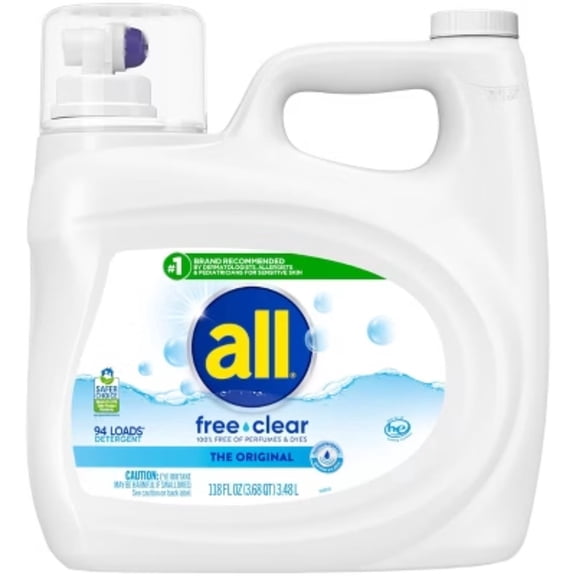 Unscented Free Clear HE Liquid Laundry Detergent for Sensitive Skin, 184.5 fl oz, 123 Loads