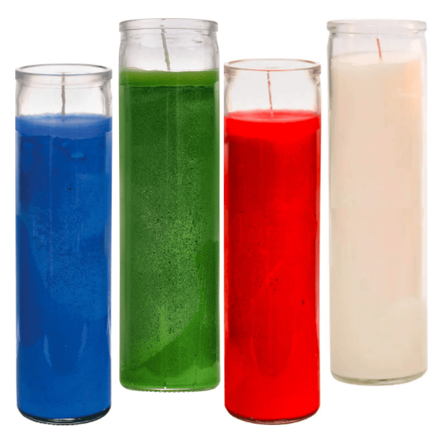 Unscented Jar Candles Red Green Blue White Wax Candle (4 Pack) Glass