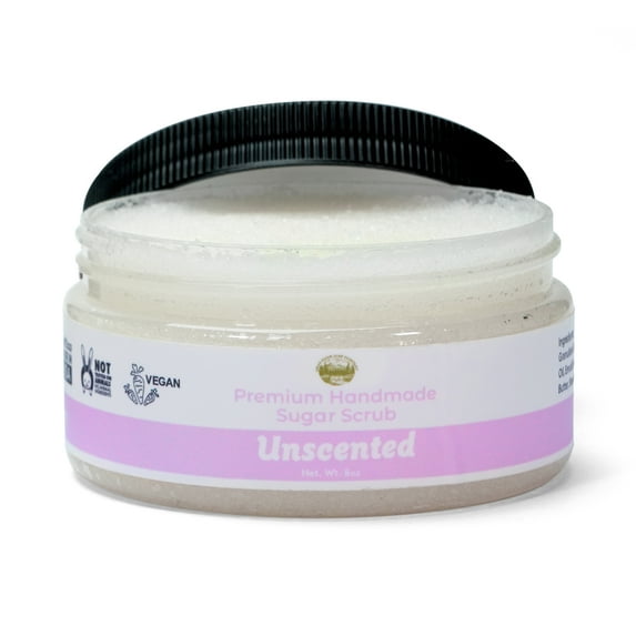 Unscented Sugar Body Scrub - 8oz Premium Handmade Sugar Scrub, Great as a Face Scrub & Exfoliating Body Scrub for Acne Scars, Stretch Marks, Foot Scrub, Great Gifts For Women - Falls R