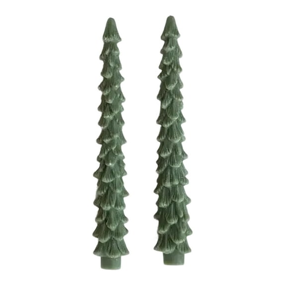 Unscented Tree Shaped Taper Candles, Boxed Set of 2, Green Color for Christmas Atmosphere Decor