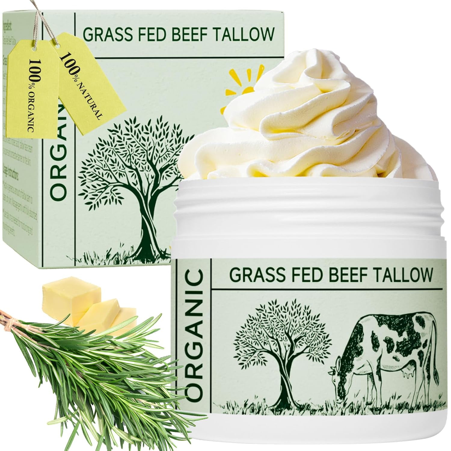 Unscented Vegan Moisturizer for Dry Skin & Eczema，Tallow Face Moisturizer, Unscented All Organic