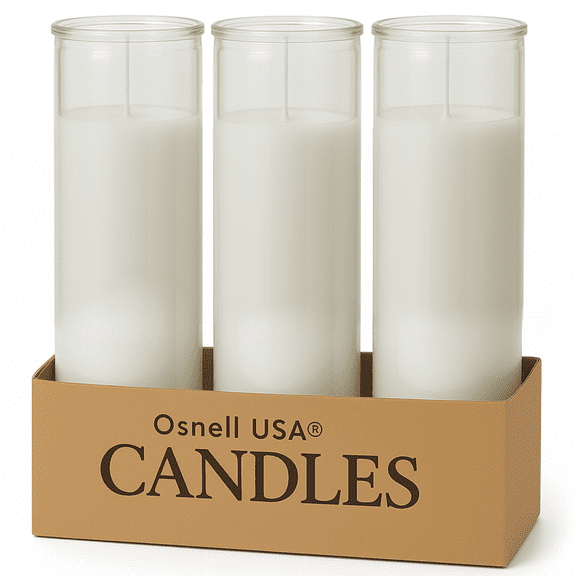 Unscented White Jar Candles in Glass, 3 Pack, 8" Tall Candles by Osnell USA