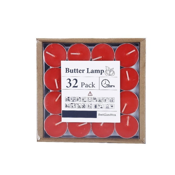 Unscented White Tea Light Candles, Smokeless Clean Burn Tealights, 2 Hour Burn Time, 32 Count, for Home Decor, Parties, Romantic Events, and Tea Warming, Red