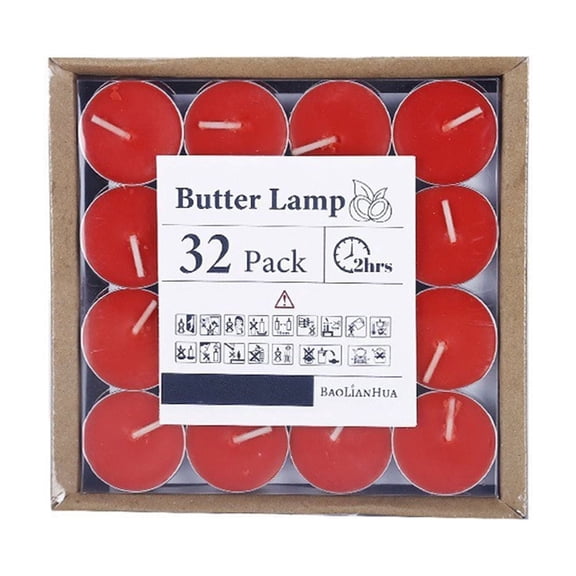 Unscented White Tea Light Candles, Smokeless Clean Burn Tealights, 2 Hour Burn Time, 32 Count, for Home Decor, Parties, Romantic Events, and Tea Warming, Red