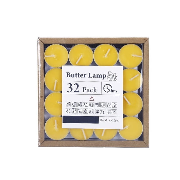 Unscented White Tea Light Candles, Smokeless Clean Burn Tealights, 2 Hour Burn Time, 32 Count, for Home Decor, Parties, Romantic Events, and Tea Warming, Yellow