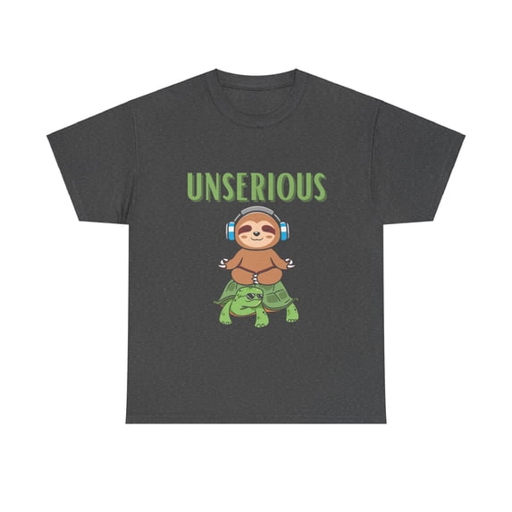 Unserious Sloth on Turtle Unisex Heavy Cotton Tee