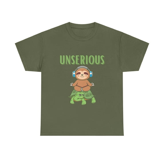 Unserious Sloth on Turtle Unisex Heavy Cotton Tee
