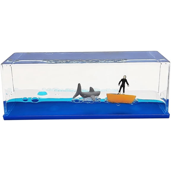 Unsinkable Surfing Boy and Sharks Wave in The Sea in a Box Desk Decorations Ship Fluid Drift Bottle Ornament Paperweight Novelty Gift for Ocean Lovers (Surf Boy-1)