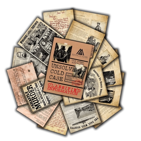 Masters of Mystery Cold Case Files Game Sherlock Holmes v Jack the Ripper Unsolved Murder Mystery Adult Board Game 20 Pieces