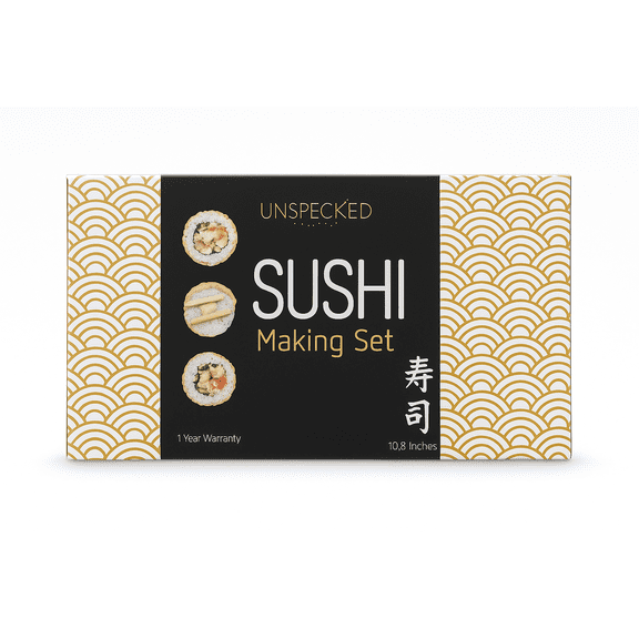 Unspeckled Bamboo Sushi Making Set - Kit for Beginners & Pros with Knife, 2 Mats, Bazooka and 4 Sets of Chopsticks