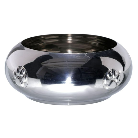 Unspill-a-Bowl® Stainless Steel Dog Bowl - Paws Pattern | No Spill, Long Ears, Slow Feeding, & Travel Bowl - Medium