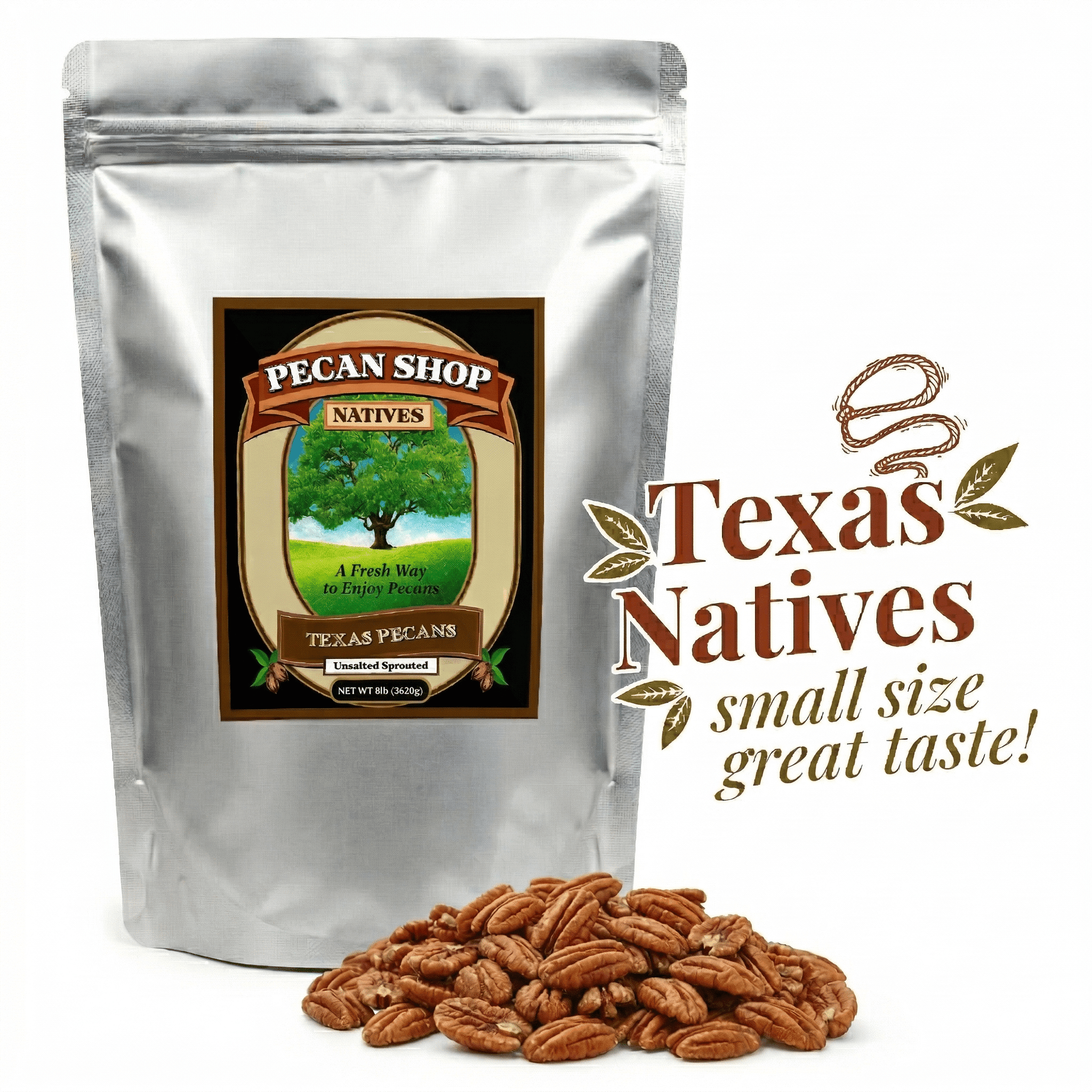 Unsprayed Sprouted 8 lb Raw Wild-Harvested Family Recipe Crispy Sea Salt Texas Native Pecans-Fresh Direct Ship