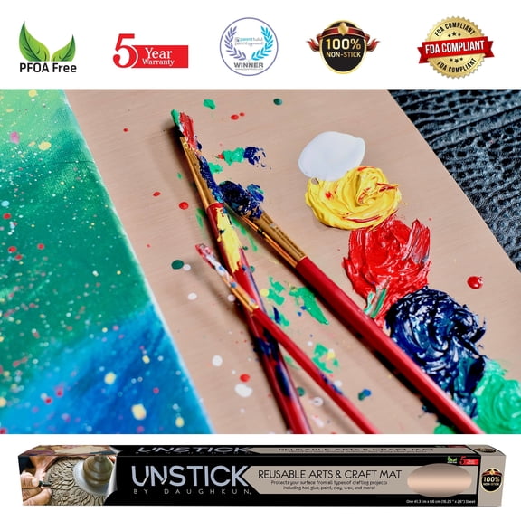 Unstick Reusable Heavy Duty Non-Stick Arts and Crafts Mat Table Protector, 16" x 26", Brown
