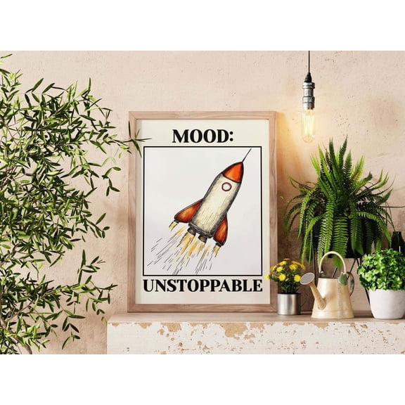 Unstoppable Rocket Wall Art Motivational Dopamine Decor Vintage Space Illustration Print Retro Wall Decor
