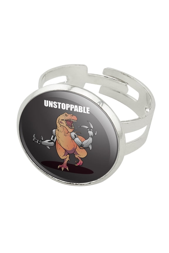 Unstoppable Tyrannosaurus Rex Dinosaur Silver Plated Adjustable Novelty Ring