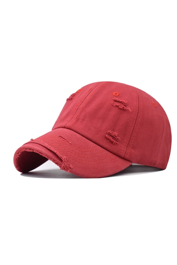 Unstructured Distressed Baseabll Cap Cotton Soft Dad Hat Adjustable Low Profile Headwear Ball Caps for Women Men (Red)