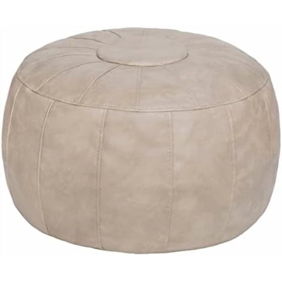 Unstuffed Moroccan Storage Pouf Foot Stool Ottoman Seat Handmade Faux Leather Bean Bag Floor Chair Foot Rest for Living Room, Bedroom or Balcony (Mushroom)