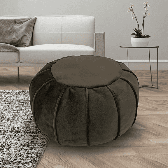 Unstuffed Ottoman Pouf Cover, Eco-Friendly Fabric Pouf Ottoman Bean Bag with Storage Solution for Bedroom, Round Foot Stools for Seating Poufs for Living Room CamperOlive Green