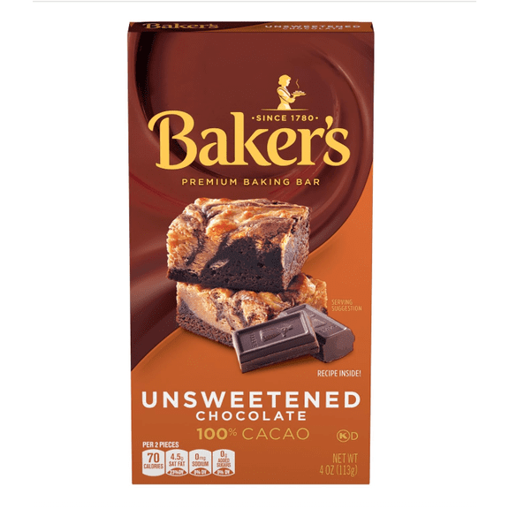 Unsweetened Chocolate Premium Baking Bar with 100 % Cacao (4 oz Box)