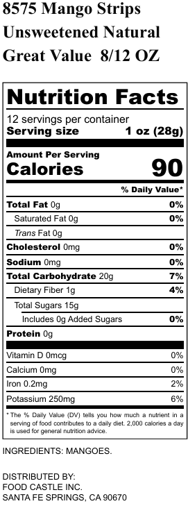 Unsweetened Dried Mango Strips Great Value 12 OZ
