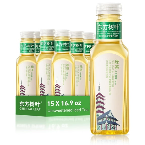 Unsweetened Iced Tea Bottled Green Tea, 16.9 FL oz bottles (Pack of 15), Brewed Tea Drinks, Sugar Free, 0 Calories
