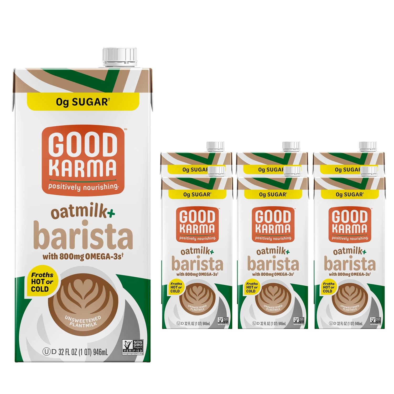 Unsweetened Oatmilk + Barista Blend, 32 Ounce (Pack of 6), 800mg Omega