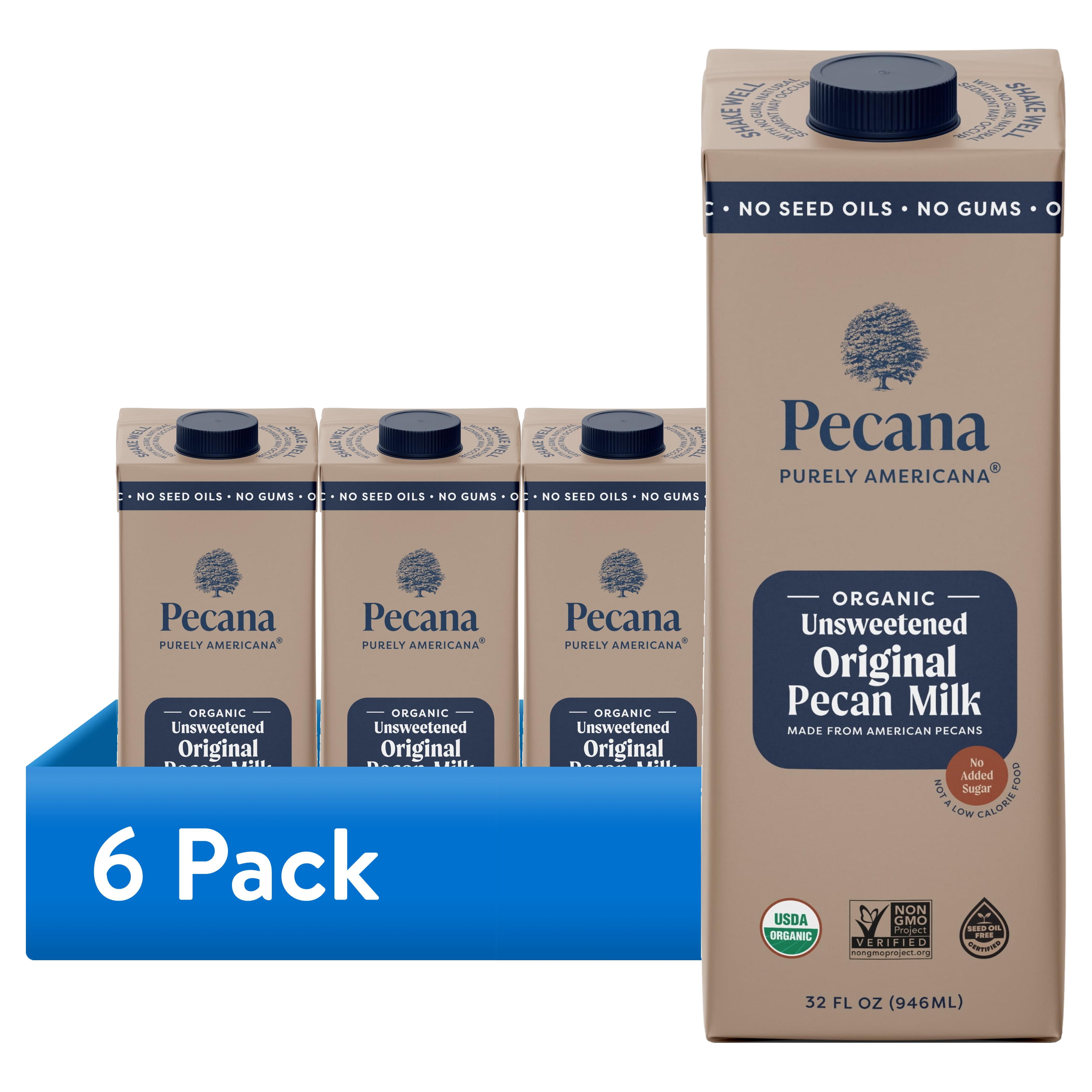 (6 pack) Pecana USDA Organic Unsweetened Refrigerated Pecan Milk 32 fl oz Carton