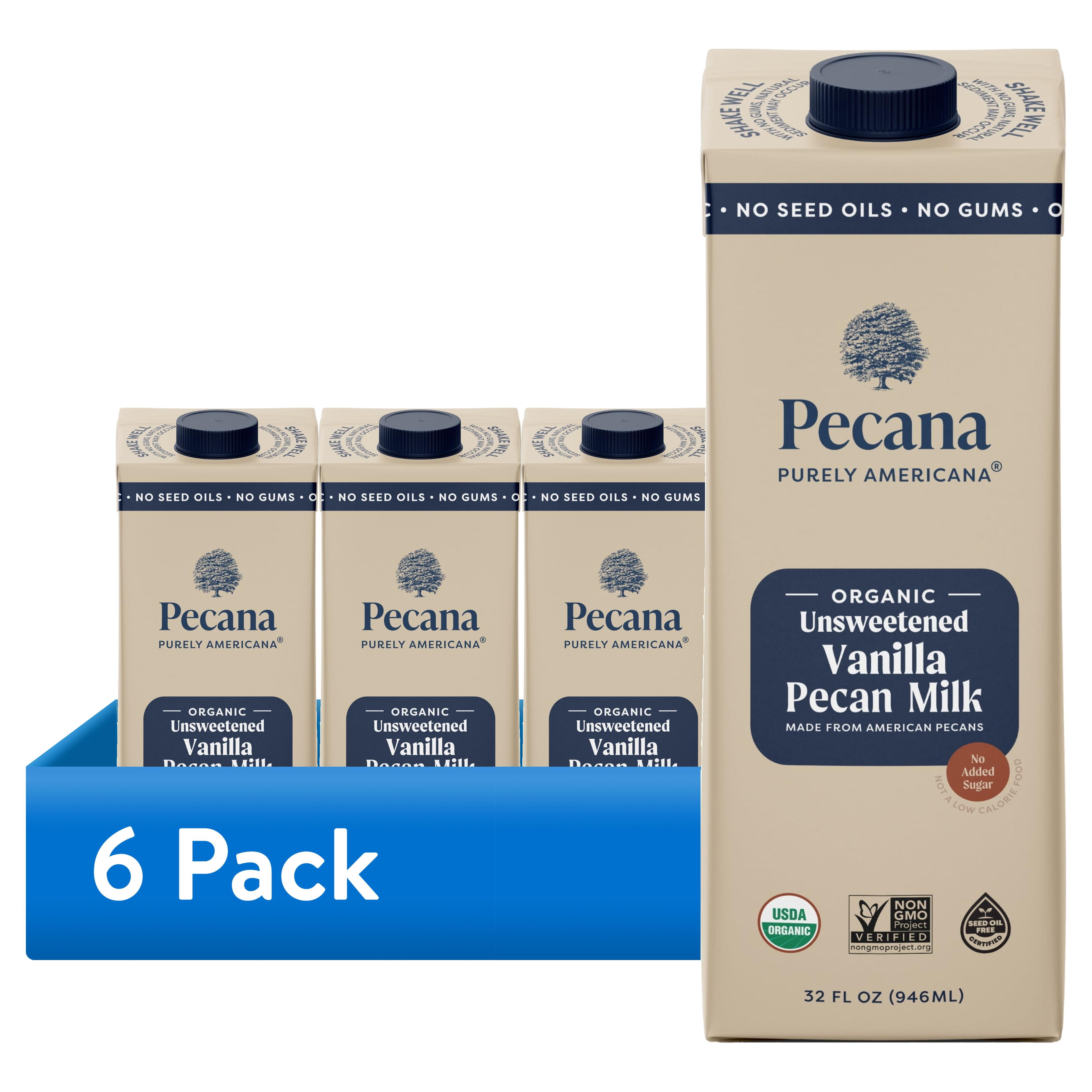 (6 pack) Pecana USDA Organic Unsweetened Vanilla Pecan Milk, 32 fl oz Carton, Non-Dairy Plant-Based Beverage