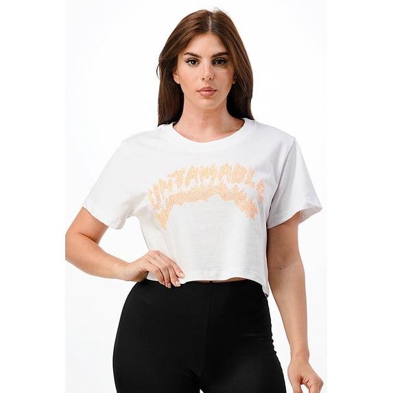 Untamable Orange Rhinestone Crop Top