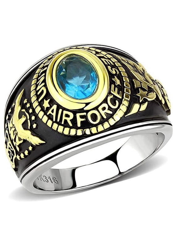 Air Force Ring Two-Tone, Black, Polished Stainless Steel or Gold Plating