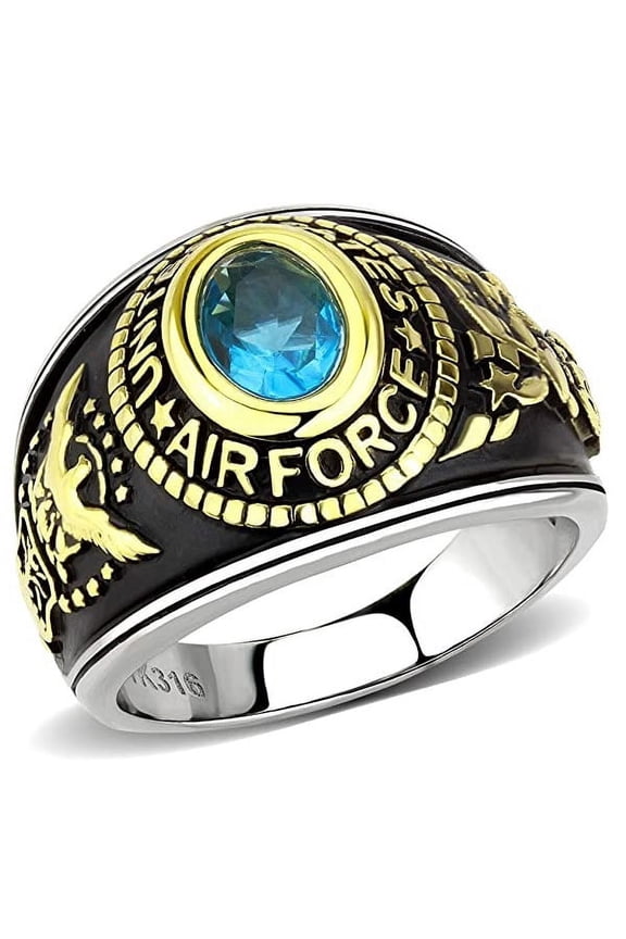 Air Force Ring Two-Tone, Black, Polished Stainless Steel or Gold Plating