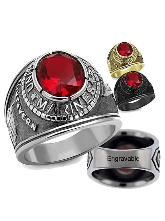Marines Ring-Polished Steel, Black or Gold Plating