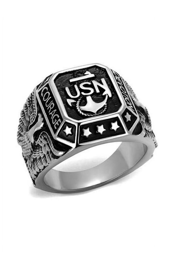 Navy Ring - Polished Stainless Steel, Gold Plating, Black