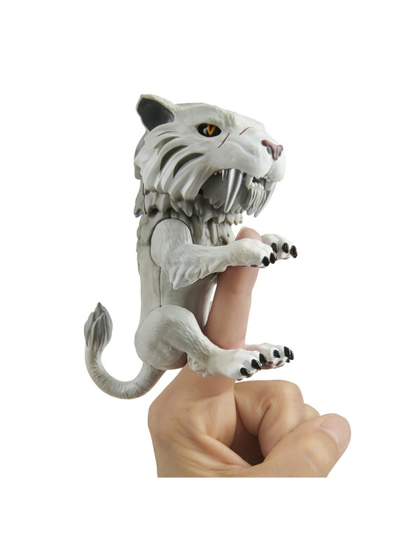 Untamed Sabre Tooth Tiger by Fingerlings-Silvertooth (Silver)Interactive Collectible Toy-By WowWee