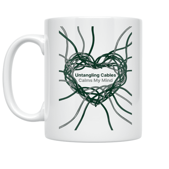 Untangling Cables Calms My Mind - Tech Gadget Organizer - 11 oz Ceramic Coffee Mug