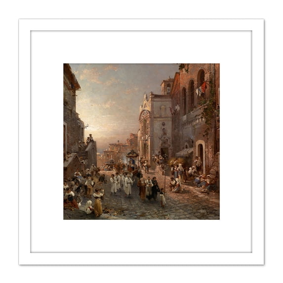 Unterberger Procession In Naples Painting 8X8 Inch Square Wooden Framed Wall Art Print Picture with Mount