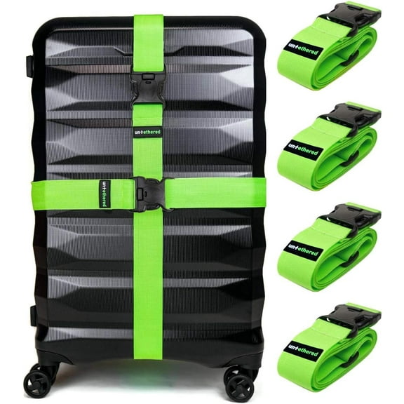 Untethered 4-Pack Luggage Straps | Suitcase Strap, Luggage Strap, Luggage Belt Strap, Luggage Straps for Suitcases TSA Approved, Suitcase Belt Strap, Bag Straps for Luggage. Buckle Straps and Wraps.