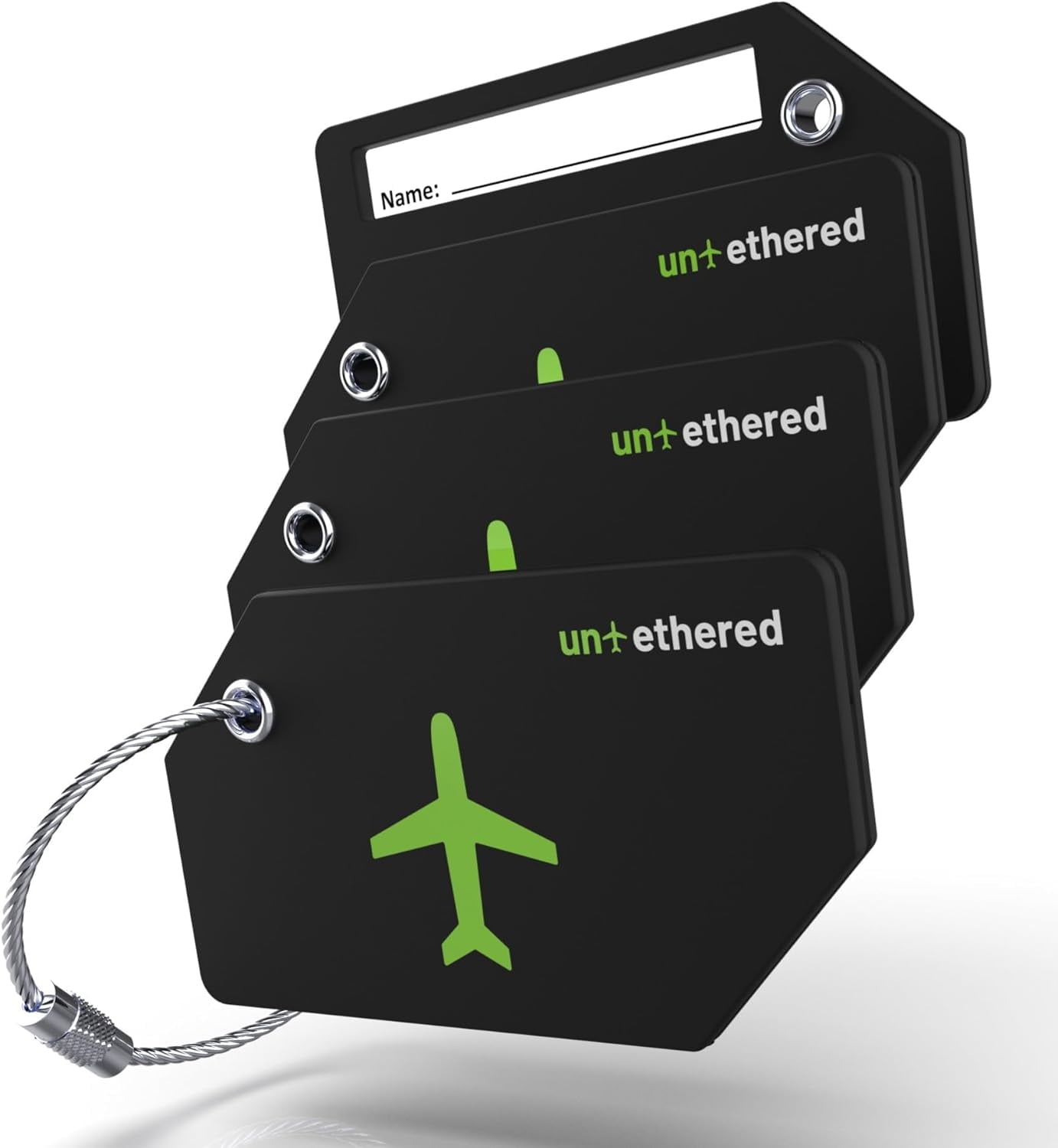 Untethered Black and Green Silicone Stainless Steel Luggage Tags Set