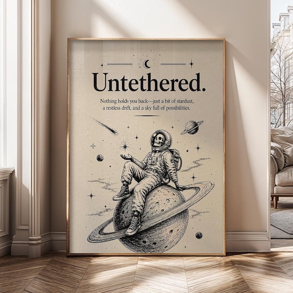 Untethered Astronaut Skull Space Quote Celestial Cosmic Poster