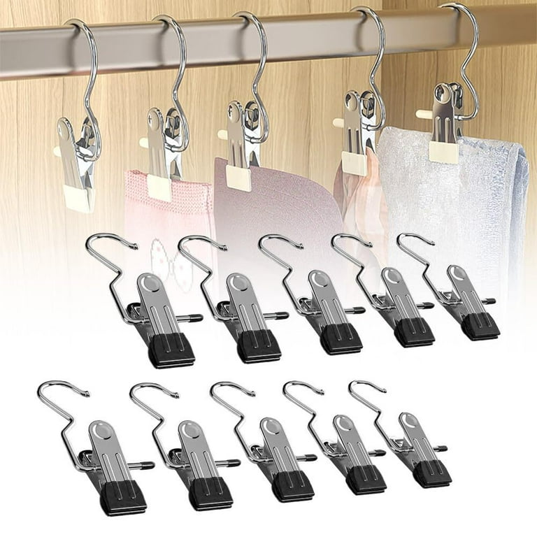 Untica Space-Saving Clothespin Storage Hanging Travel Hook, Clothes Clips  with Hooks, Stainless Steel Metal Hanging Hook Clips, Hanger Clips for Hat,  Pants, Towel, Boot (Black, 50 PCS) 