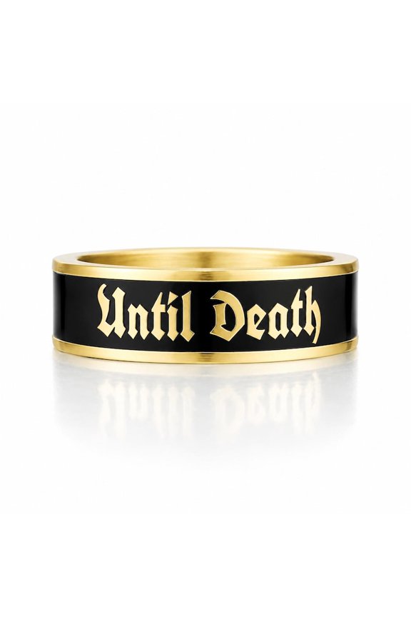 Until Death Old English Enamel Signature Band