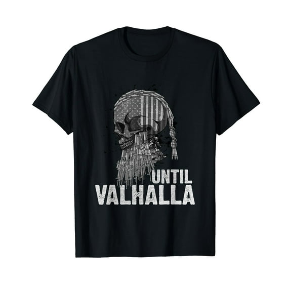 Until Valhalla Viking US Flag Vintage Shirt-Til Valhalla T-Shirt Black Tee