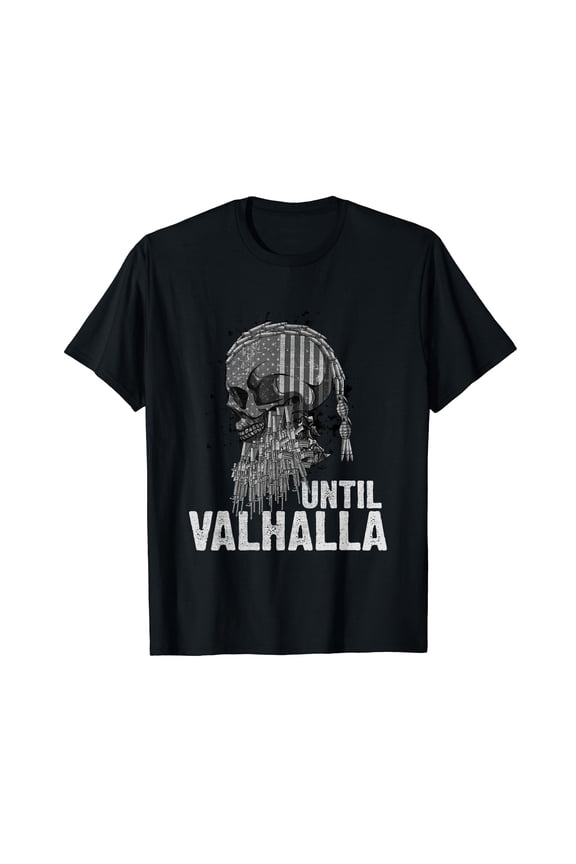 Until Valhalla Viking US Flag Vintage Shirt-Til Valhalla T-Shirt Black Tee