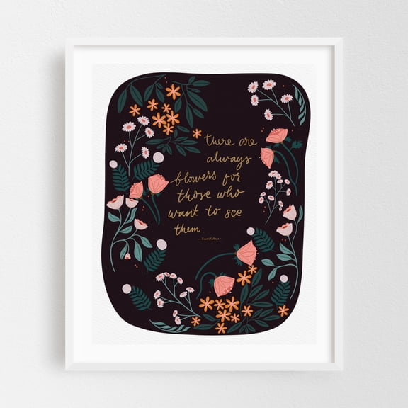 Untitled ArtwoFloral Calligraphy Quote Poster – Matisse-Inspired Botanical Artrk - Illustration Quote Floral Inspirational Botanical Flowers Typography White Framed Wall Art Print 6 x 8 inches